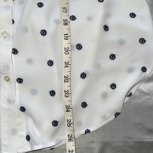 Loft Floral Embroidered Dots Top Cap Sleeve Wrap Pleated Button Up White Navy XS - Picture 10 of 12